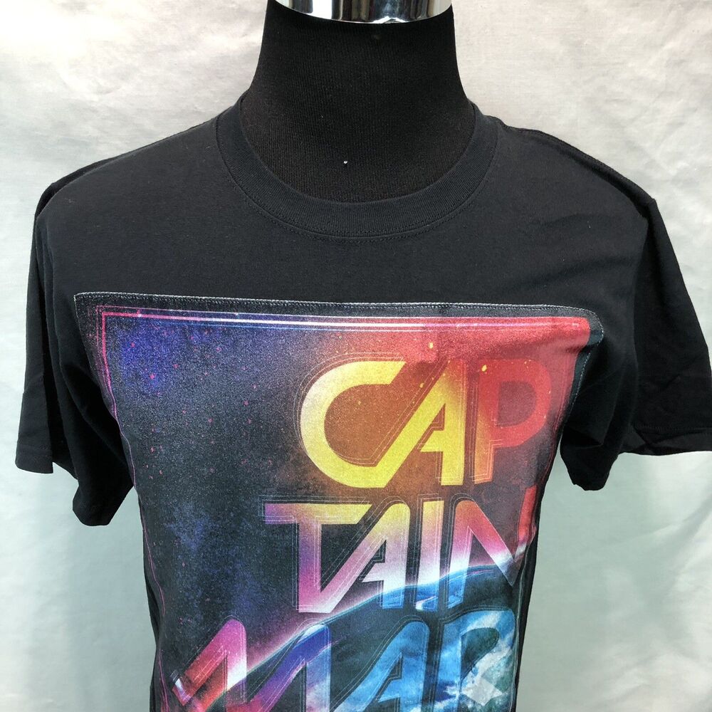 Captain Marvel Space Earth Velour Velvet Satin Finish Black T-Shirt Medium II15